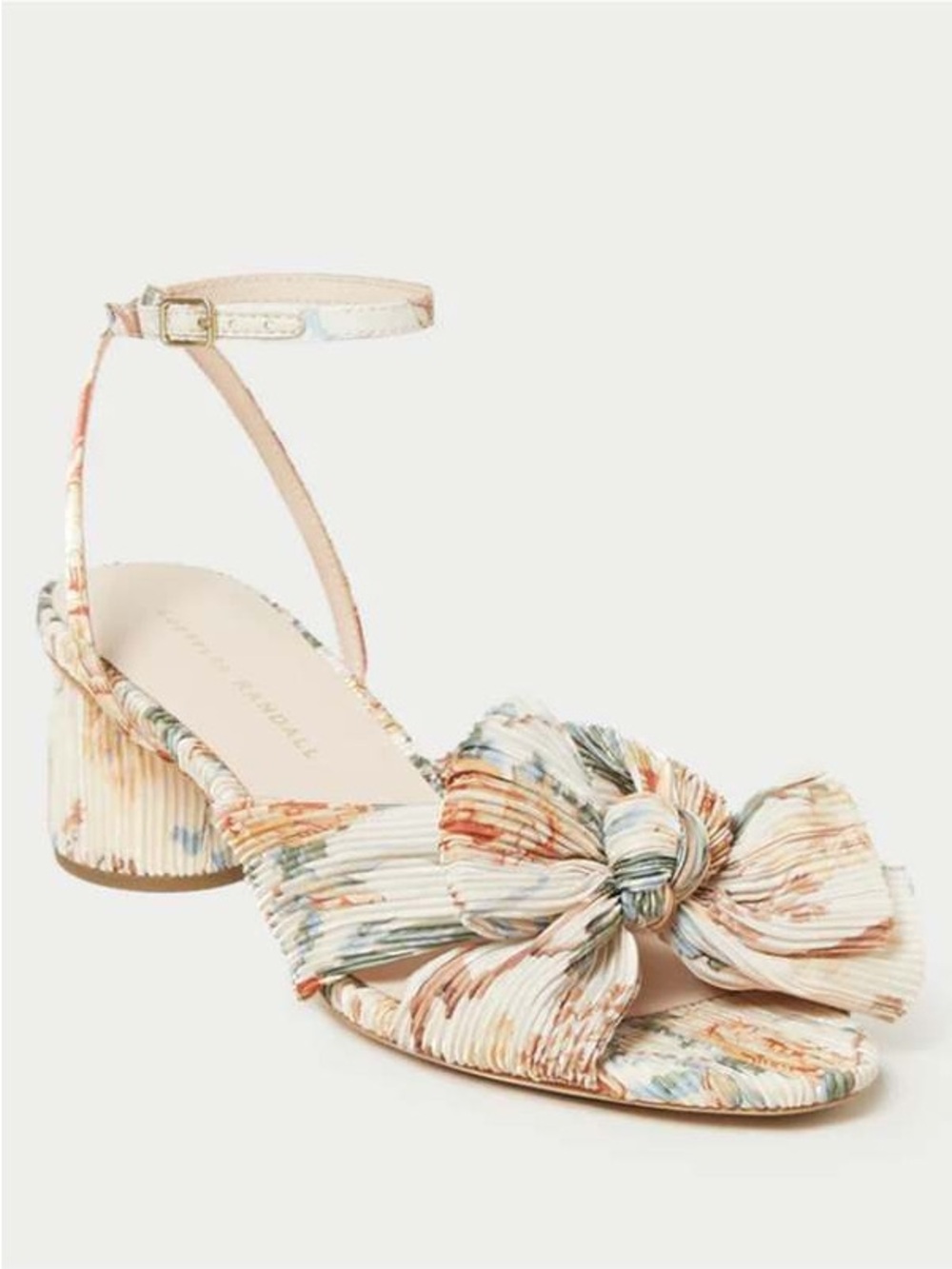 Loeffler Randall Dahlia Pleated Knot Heeled Sandals in Cream Botanical Floral